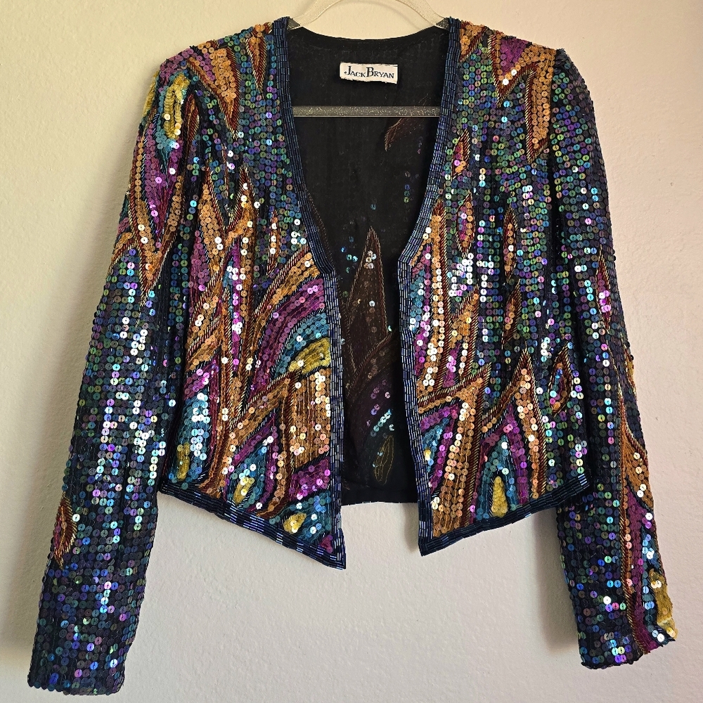 ❤️‍🔥1970's Fire & Flames Sequined Bolero Cropped Evening Jacket By JACK BRYAN🔥 - Picture 16 of 16